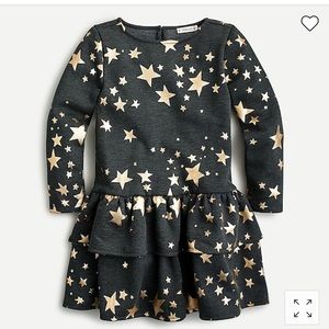 ⭐️Crewcuts Girls' tiered fleece dress in gold stars ⭐️